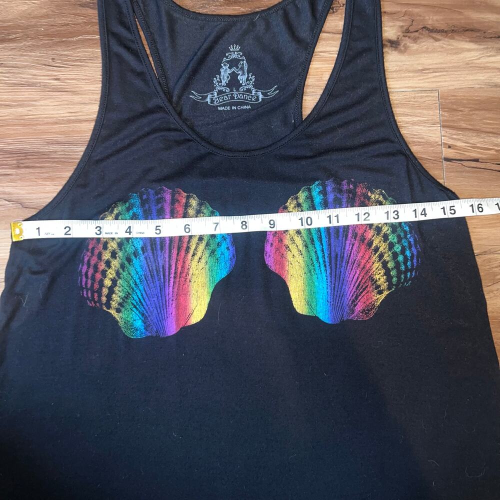 Black Sleeveless Rainbow Mermaid Shell Swimsuit Bathing Suit Cover Up Size Large - Picture 5 of 6